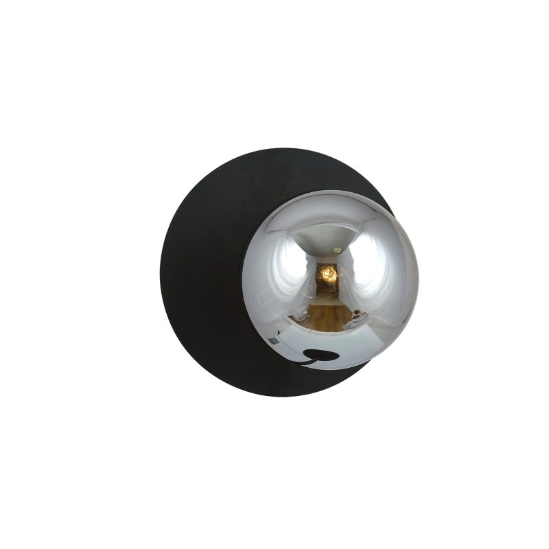 Emibig Schlichte schwarze runde Wandleuchte mit Rauchglaskugel E14