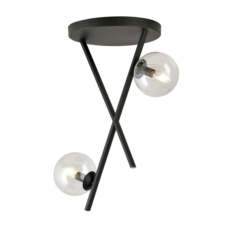 Emibig Black ceiling lamp with metal rods and 2 transparent glass balls E14
