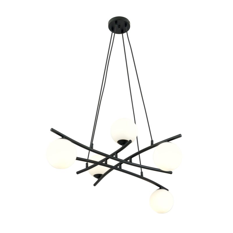 Emibig Lampada a sospensione nera fantastica con 5 sfere di vetro opalino E14