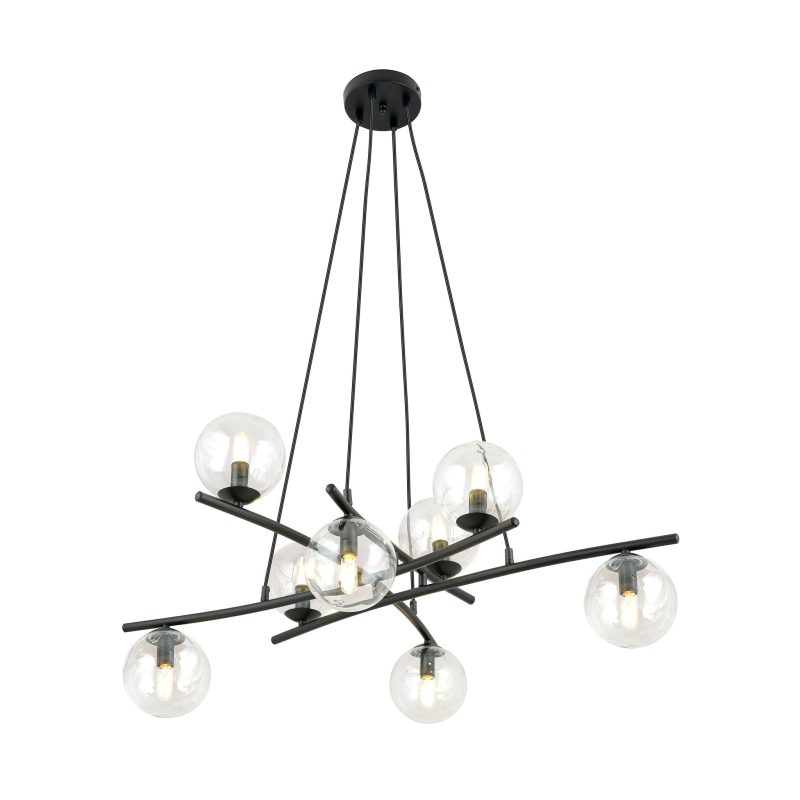 Emibig Lampada a sospensione nera di design molto grande con 8 sfere di vetro trasparente E14