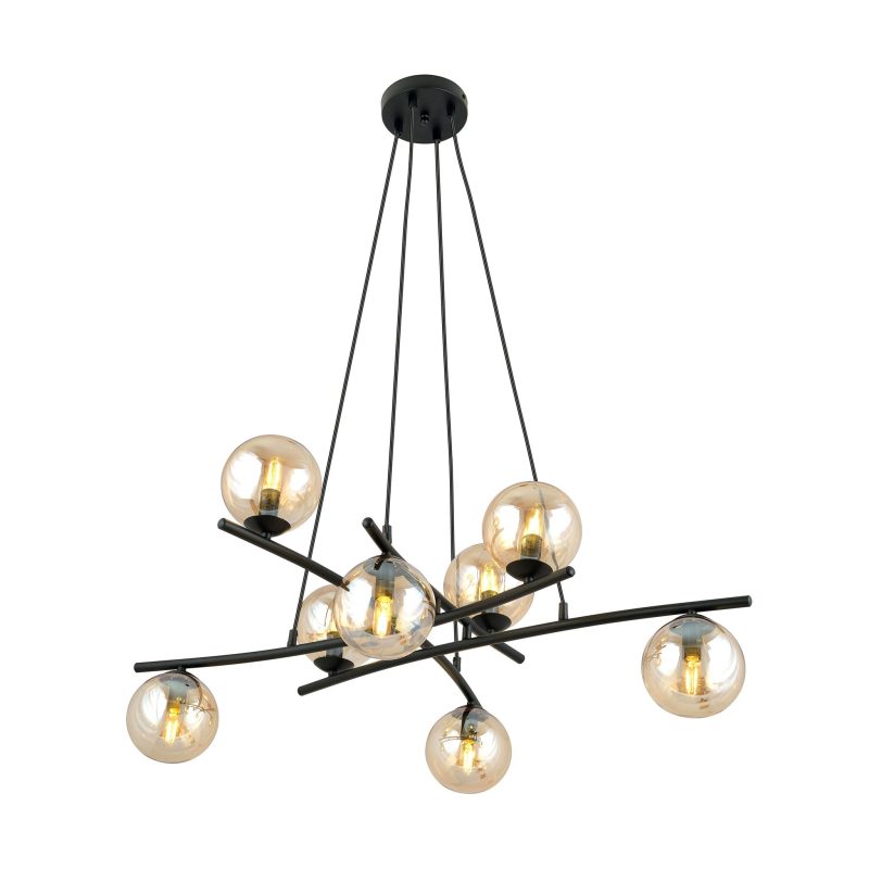 Emibig Grande lampada a sospensione nera elegante con 8 sfere di vetro ambra E14