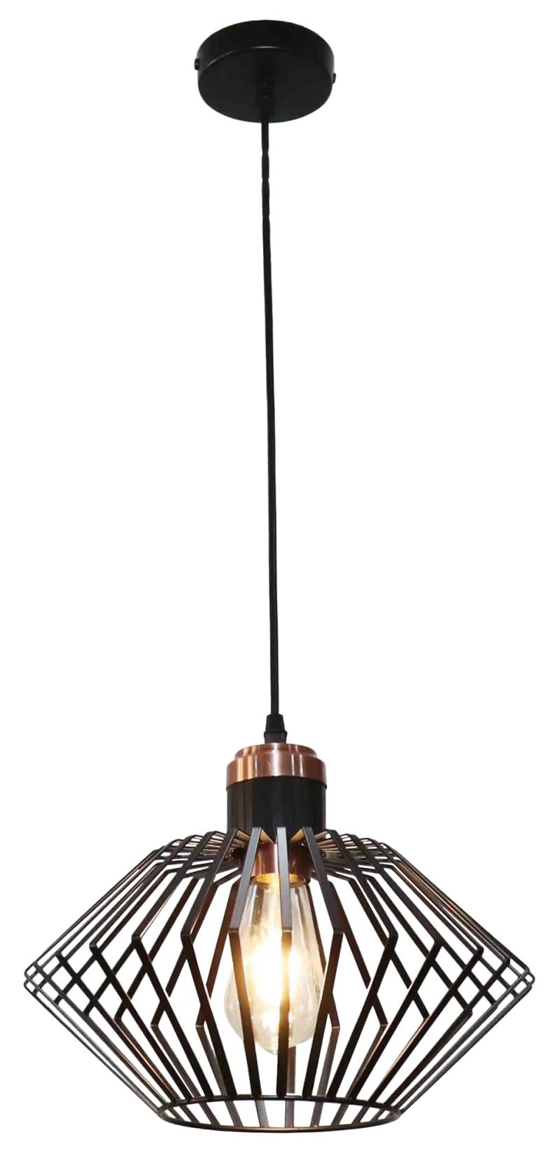 Fantasia Shuru Pendelleuchte Metallkäfig Rautenform schwarz/kupfer Ø32cm