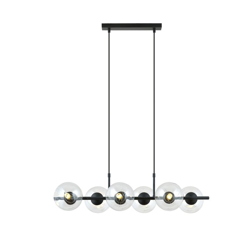 Emibig Lampada a sospensione nera 6 lampadine nere e con sfere di vetro trasparente E14