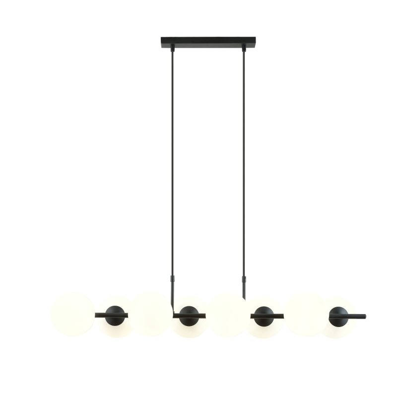Emibig Lampada a sospensione 8 bulbi nera con sfere di vetro bianco opaco E14