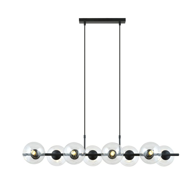 Emibig Lampada a sospensione nera a 8 lampadine e con sfere di vetro trasparente E14