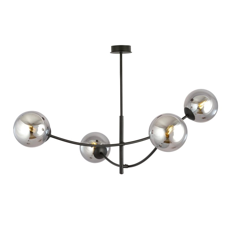 Emibig Lampada a sospensione nera con 4 bracci curvi e lampadine fumé E14