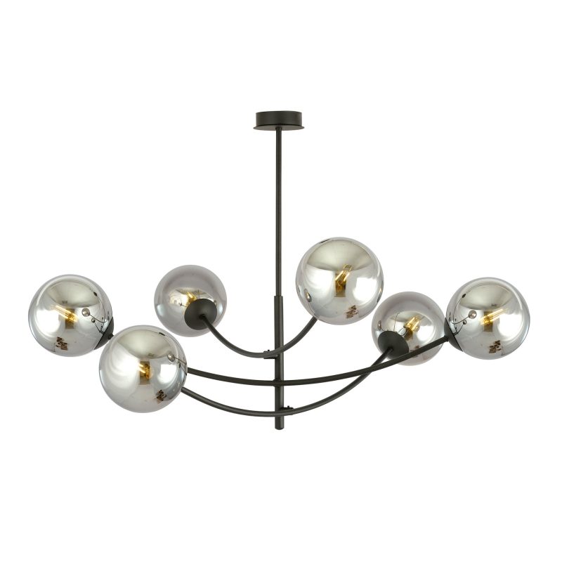 Emibig Lampada a sospensione con 6 bracci curvi neri e lampadine fumé E14
