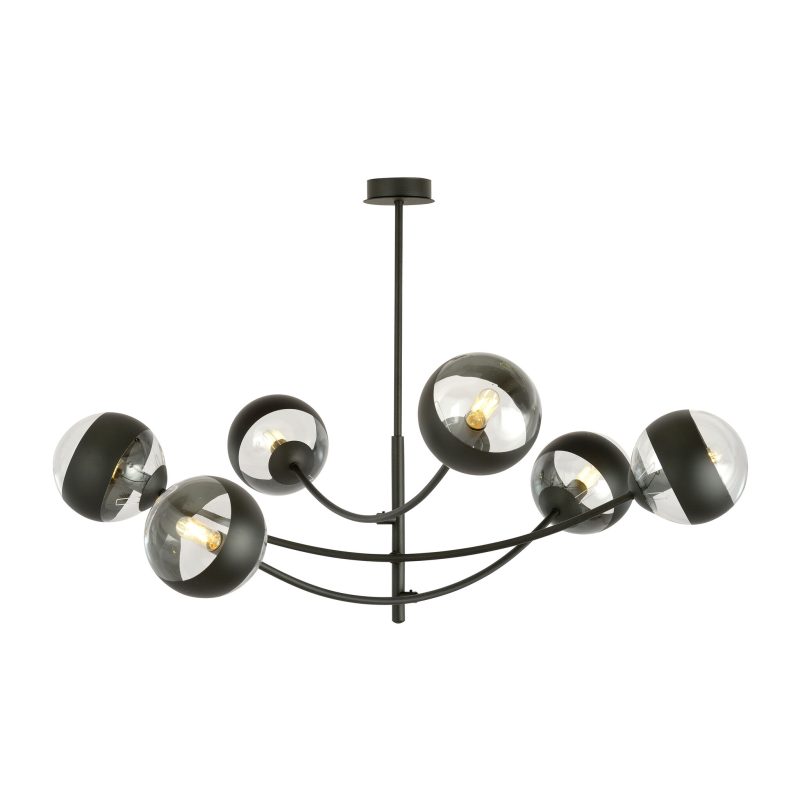 Emibig Illuminazione a sospensione con 6 bracci curvi neri e lampadine a righe E14