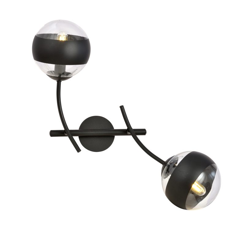 Emibig Applique murale nera con braccia curve e sfere di vetro striate E14