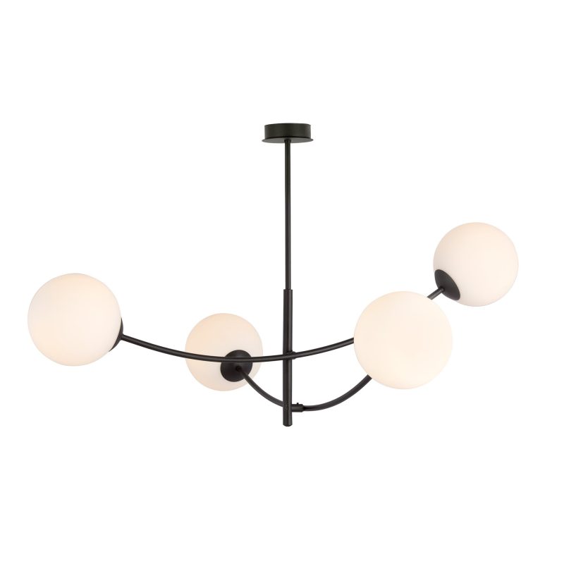 Emibig Hanglamp 4 gebogen armen zwart en wit opaal glas E14