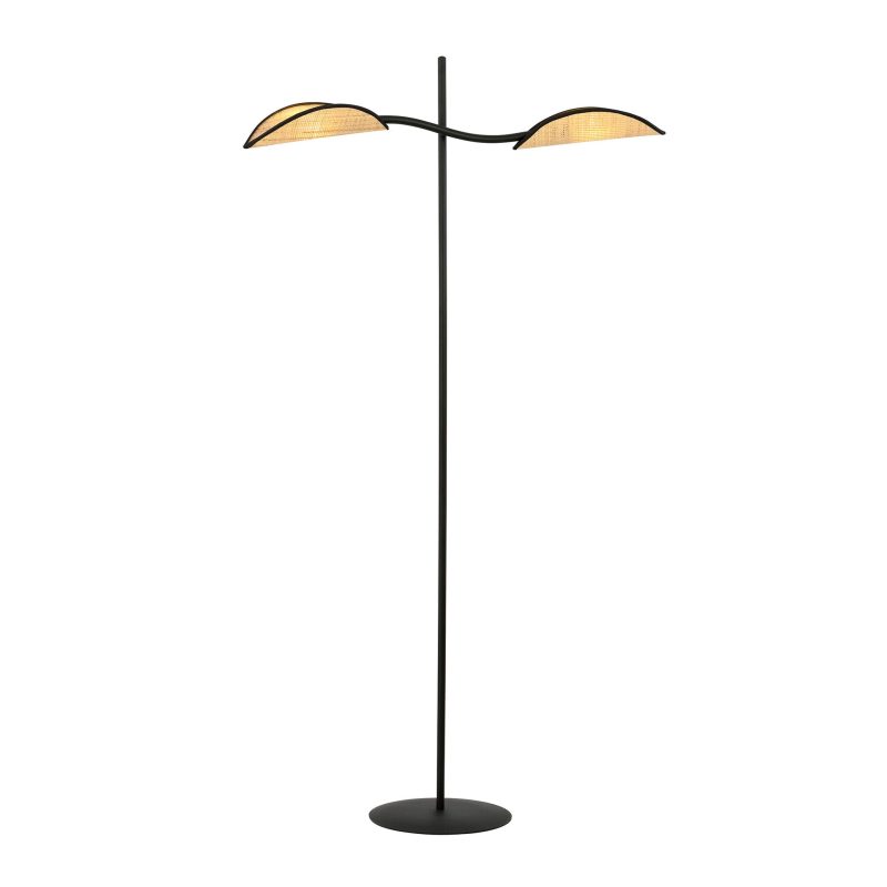 Emibig Lampada da terra nera e in rattan con effetto foglia cadente