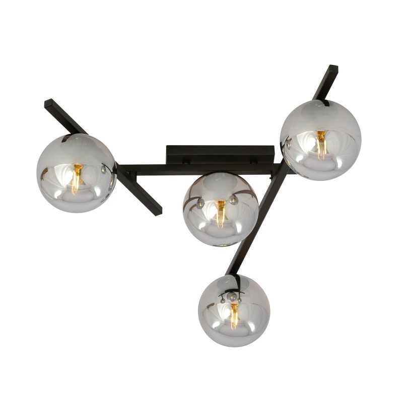 Emibig Lampada da soffitto in metallo e vetro con 4 sfere di vetro fumé