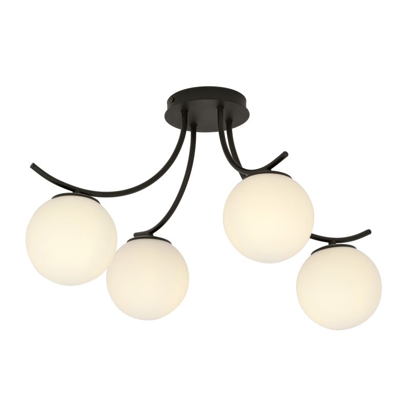 Emibig Lampada da soffitto nera Copenaghen con 4 sfere di vetro bianco