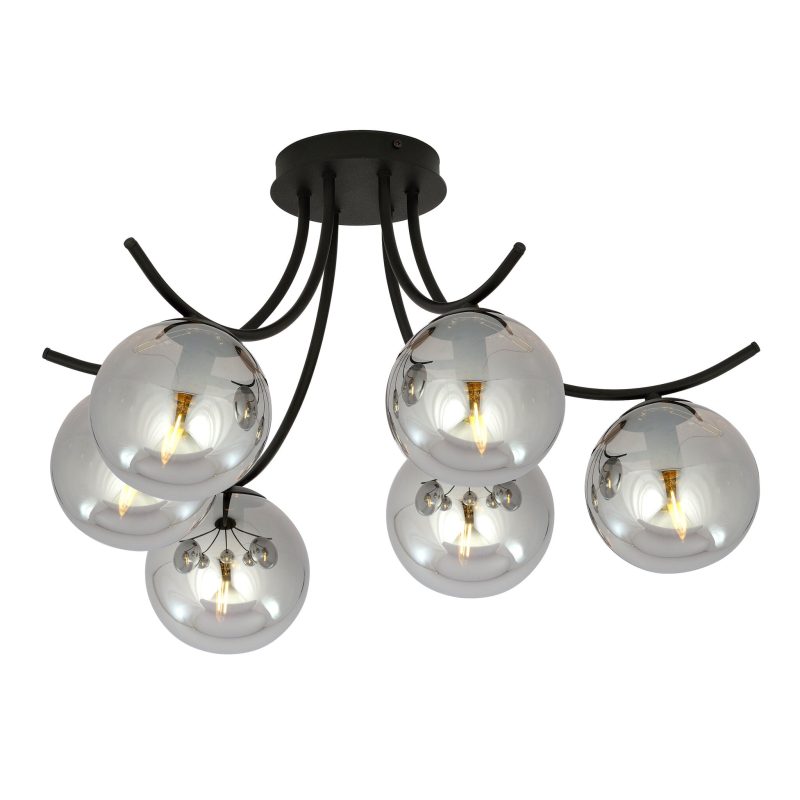 Emibig Lampada da soffitto nera Copenaghen con bulbi in vetro fumé E14