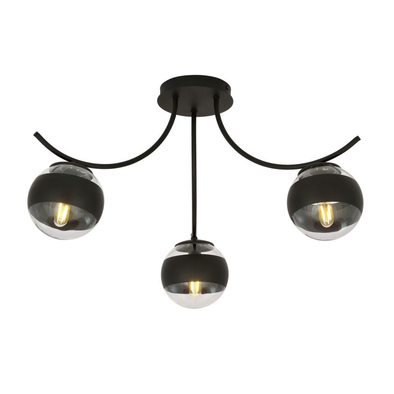 Emibig Kopenhagen zwarte plafondlamp met 3 gestreepte glazen bollen