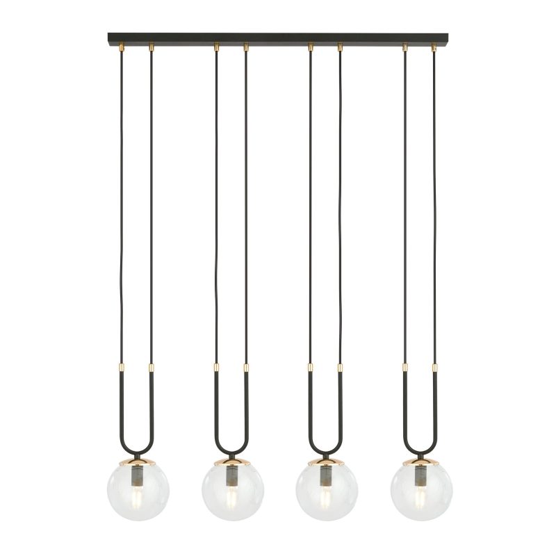 Emibig Aarhus 4 lampada nera con vetro trasparente E14 grande lampada a sospensione 92 cm di larghezza