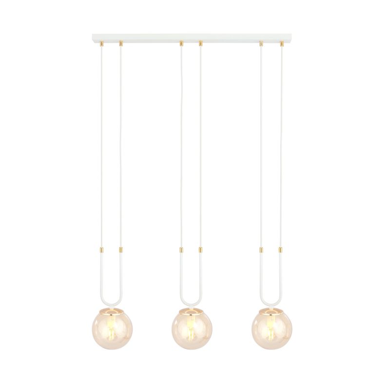 Emibig Aarhus lampada a sospensione bianca 3 lampade con vetro ambra E14 70 cm di larghezza