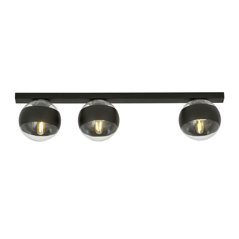 Emibig Aalborg lange zwarte plafondlamp met 3 transparant gestreepte bollen E14