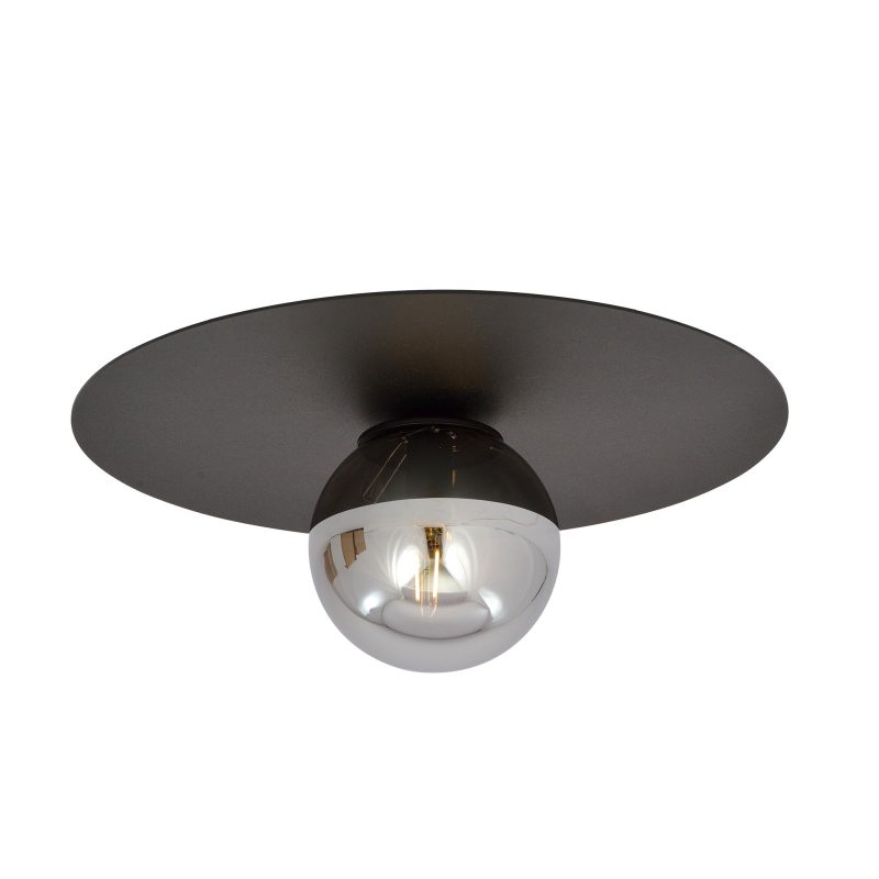 Emibig Lampada da soffitto nera Esbjerg con bulbo in vetro fumé E14