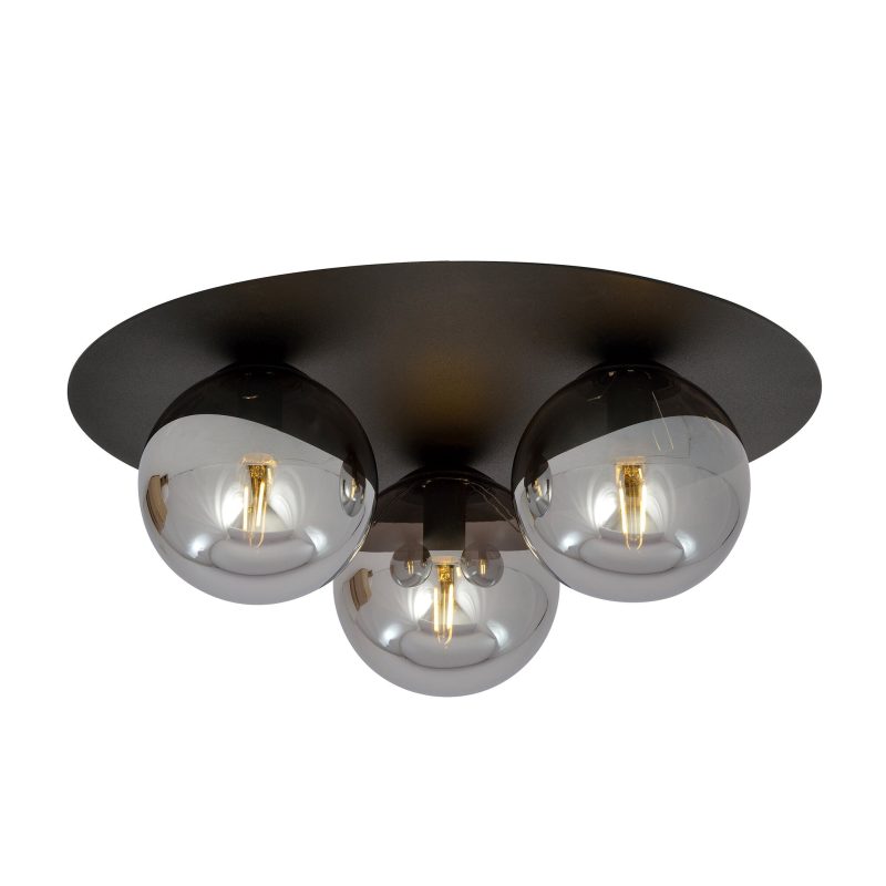 Emibig Lampada da soffitto tripla nera Esbjerg con 3 lampadine fumé E14