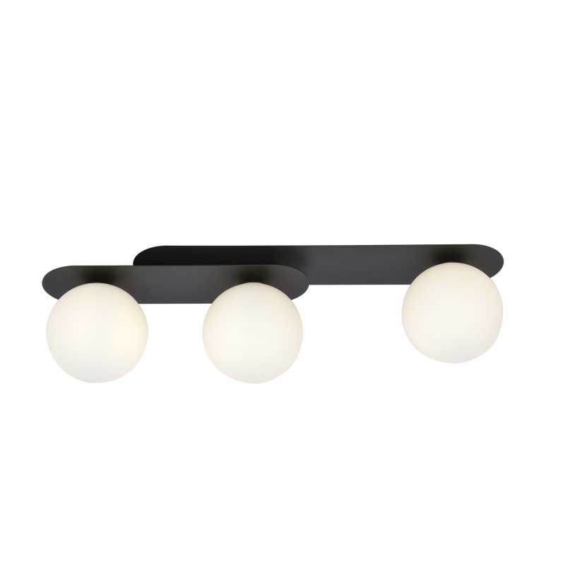 Emibig Randers lampe de plafond ovale triple noire avec 3 ampoules en verre blanc E14