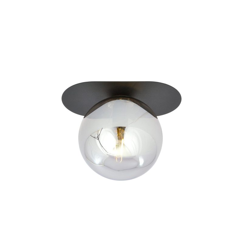Emibig Randers zwarte ovale plafondlamp met gerookte glazen bol E14