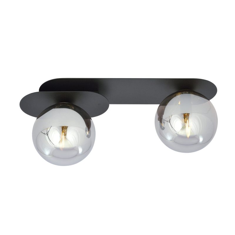 Emibig Randers black double oval ceiling lamp with 2 fumed glass bulbs E14