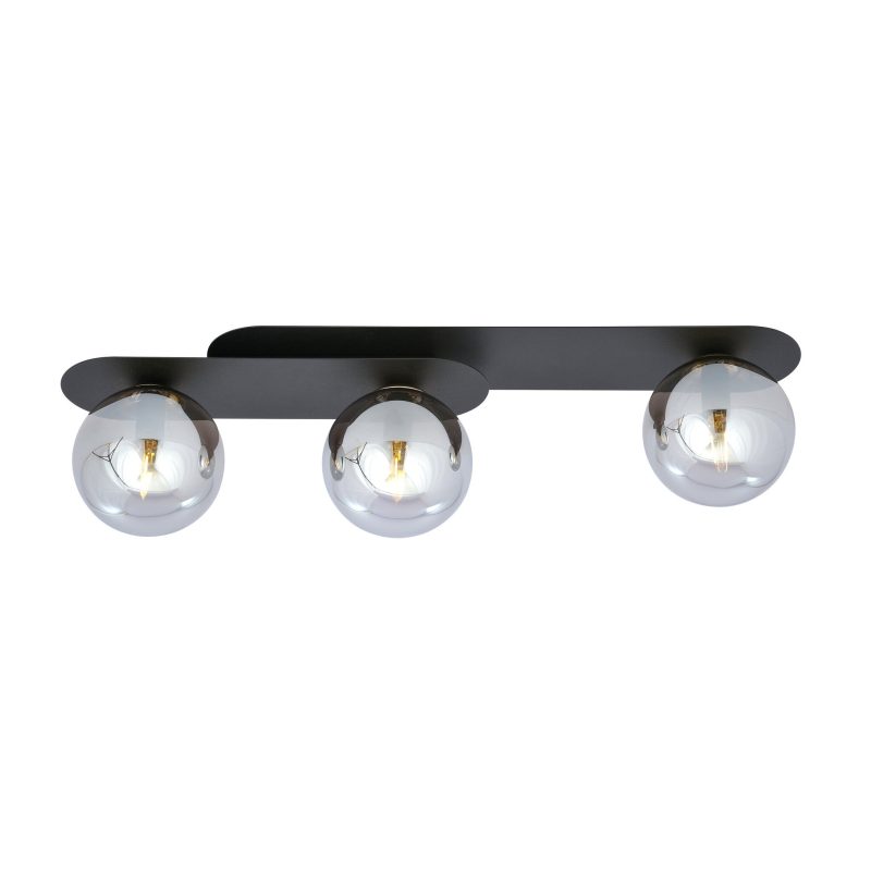 Emibig Randers lampada da soffitto ovale tripla nera con 3 lampadine in vetro fumé E14