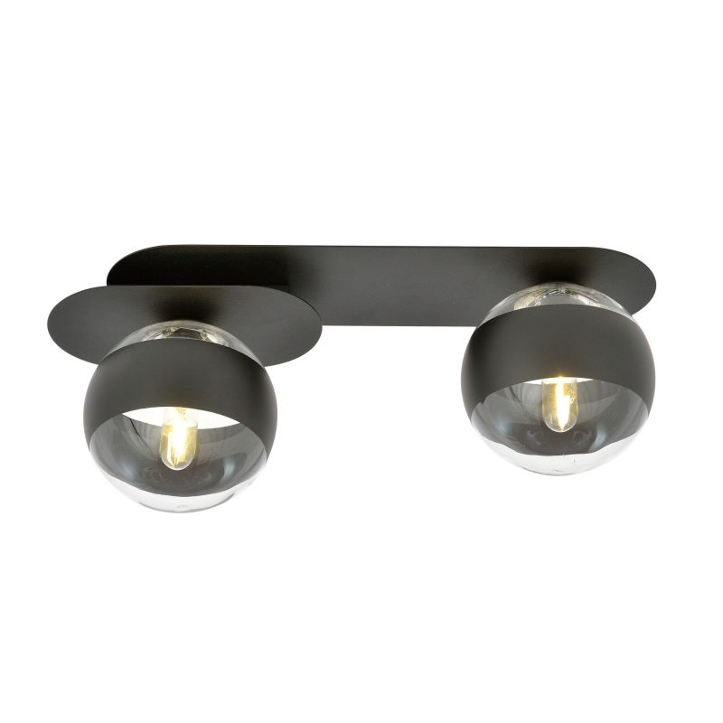 Emibig Randers élégante lampe de plafond ovale noire double avec 2 ampoules en verre rayées E14