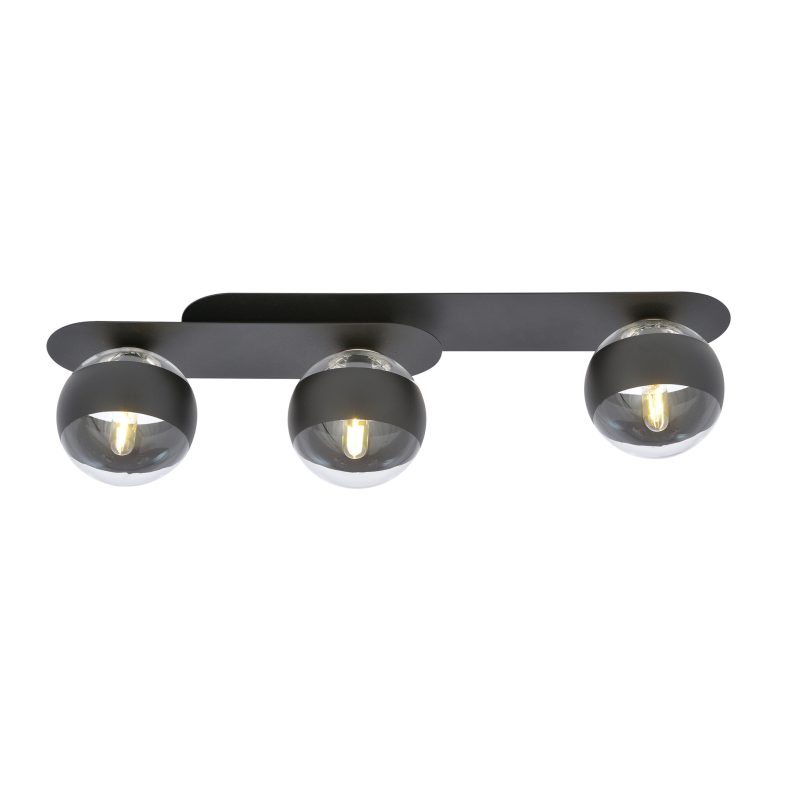 Emibig Randers elegante lampada da soffitto ovale nera tripla con 3 lampadine in vetro striate E14