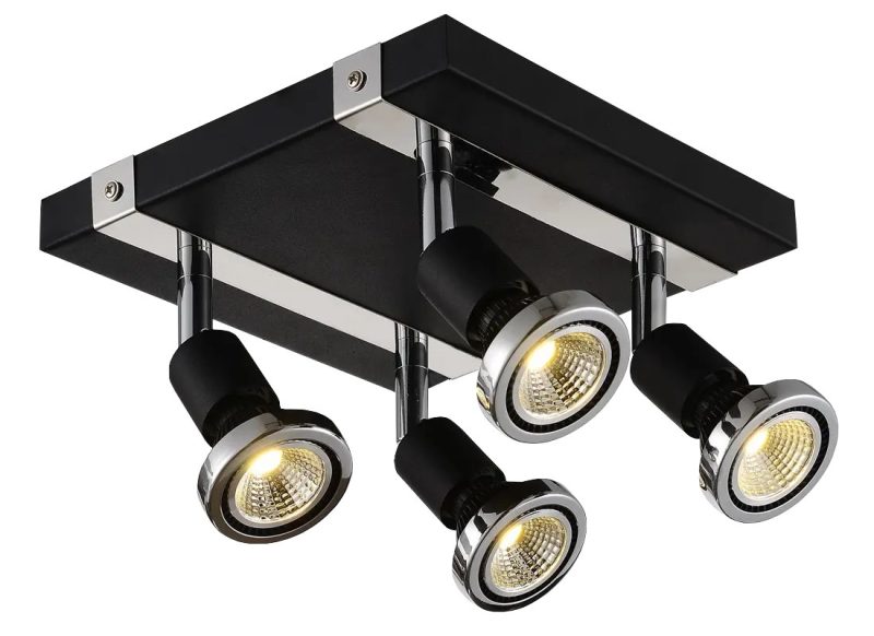 Fantasia Robus Deckenleuchte quadratisch schwarz-chrom, 4x GU10