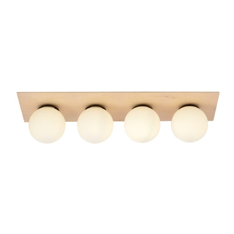 Emibig Slagelse long 4 lamp Scandinavian ceiling lamp gold brass with opal glass balls E14