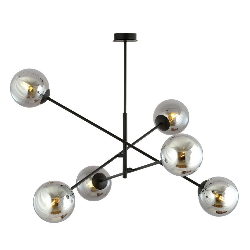 Emibig Kalundborg grote hanglamp zwart met 6 glazen gerookt E14
