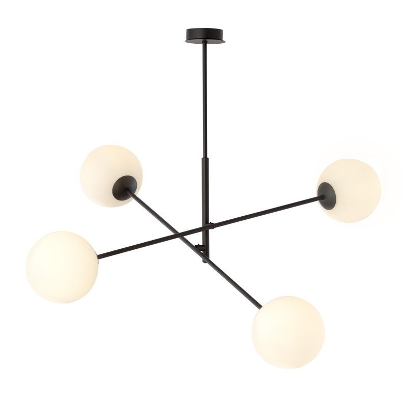 Emibig Lampada a sospensione media nera Hedensted con 4 lampadine in vetro opalino E14