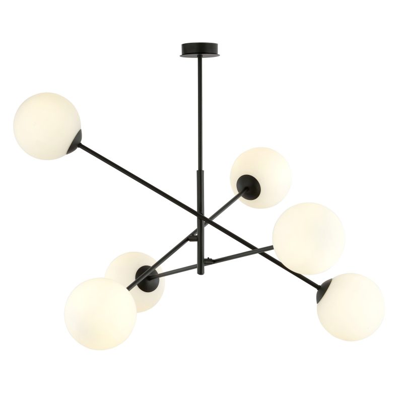 Emibig Hedensted grote hanglamp zwart met 6 witte glazen E14
