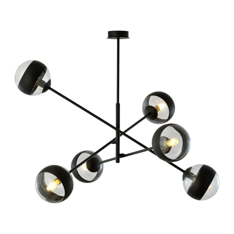 Emibig Vordingborg large hanging lamp black with 6 glass striped bulbs E14