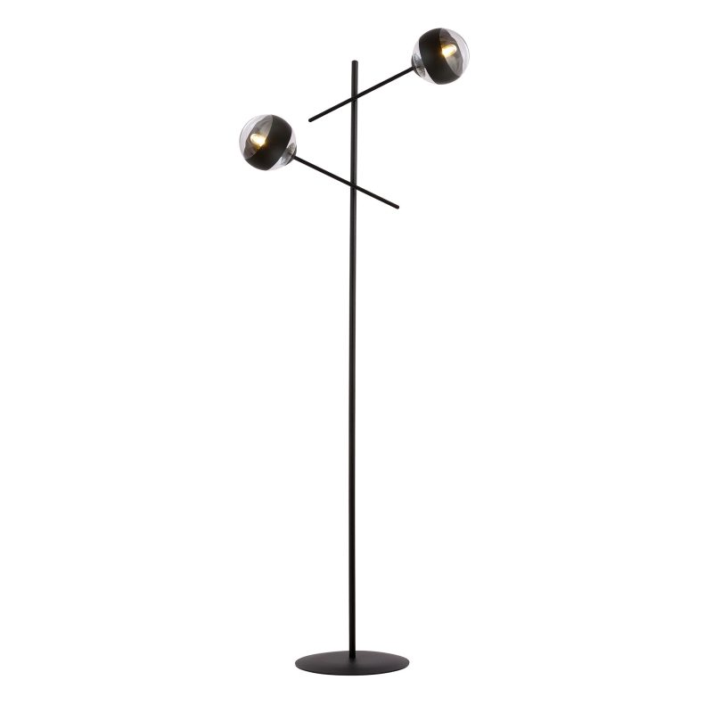 Emibig Lampadaire noir Vordingborg avec 2 ampoules en verre rayées E14