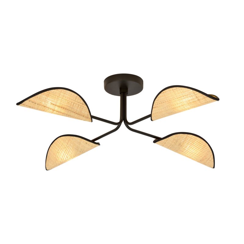 Emibig Thisted bella lampada da soffitto nera con foglie in tessuto color legno chiaro 4x E14