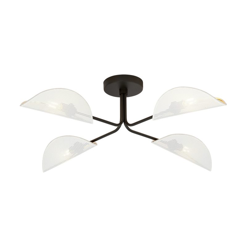 Emibig Lampada da soffitto elegante nera Thisted con finitura metallica bianca e dorata 4x E14