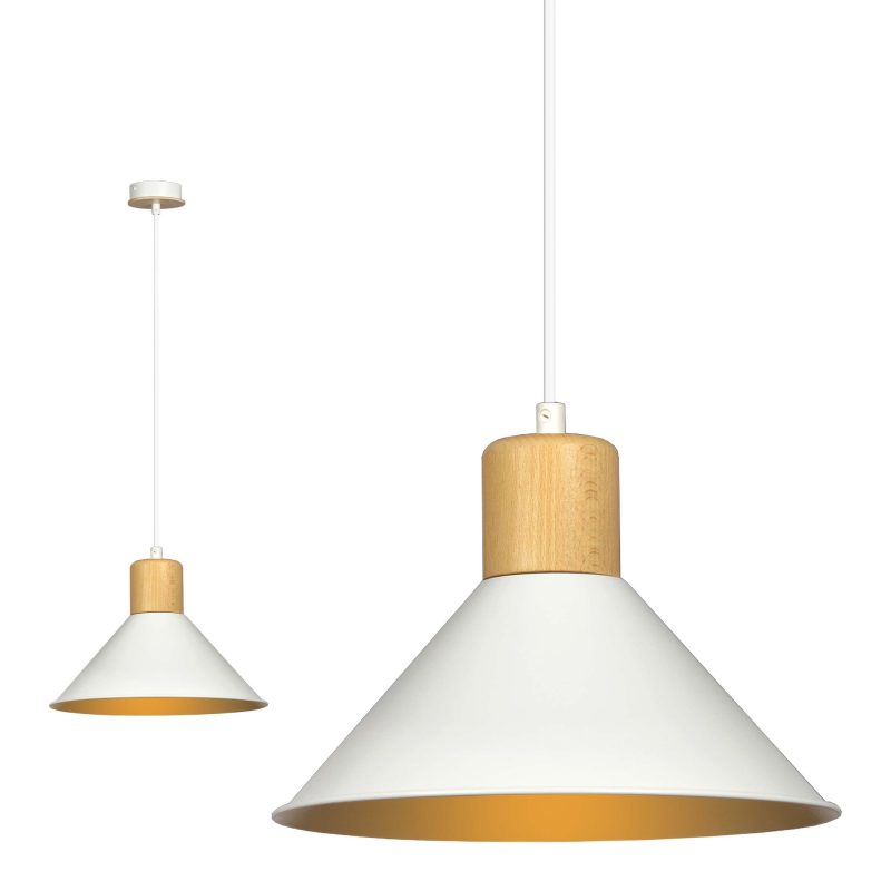 Emibig Vejen bianca con legno lampada a sospensione conica scandinava E27