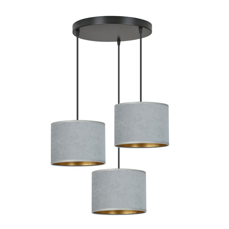 Emibig Bornholm lampada a sospensione 3 lampade grigie paralumi rotondi 3x E27