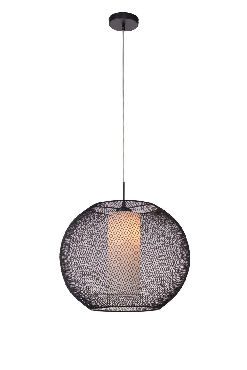 Fantasia Lunki hanglamp bol zwart-wit E27, gevlochten metalen kooi