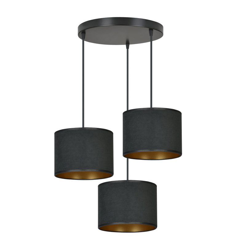 Emibig Middelfart lampada a sospensione 3 lampade nera paralumi rotondi 3x E27