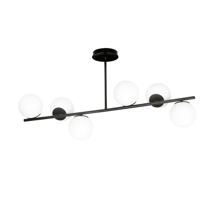 Emibig Odder hanglamp zwart met melkwitte bollen 6x E14