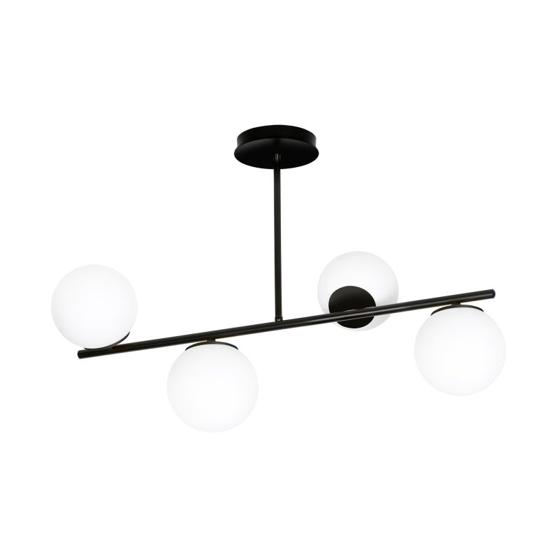 Emibig Odder lampe suspendue noire 4 lampes avec ampoules blanches laiteuses E14