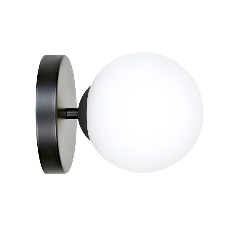 Emibig Aplique de pared negra Odder con 1 bombilla de vidrio blanco E14