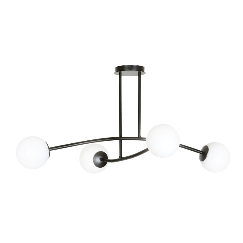 Emibig Lampada a sospensione semplice Lemvig nera con vetro bianco 4 lampade E14