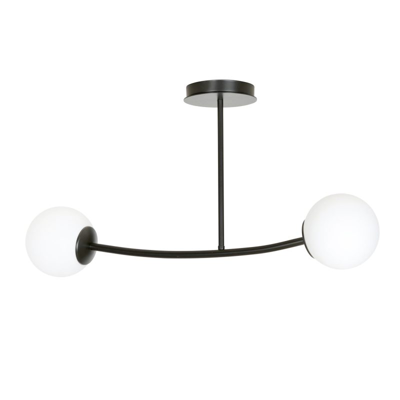 Emibig Lampada a sospensione curva nera Lemvig con sfere di vetro bianco E14