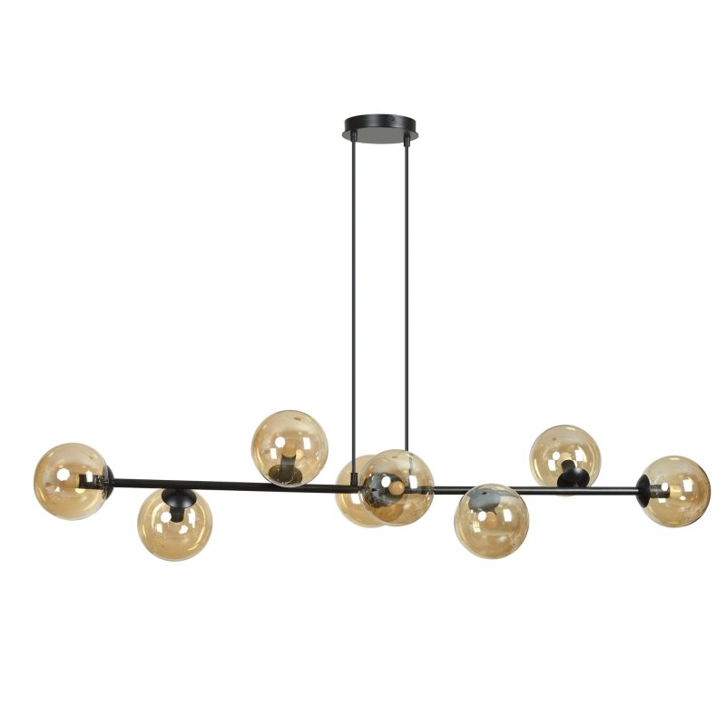 Emibig Lejre elegante lampada a sospensione nera con 8 bulbi in vetro ambra E14