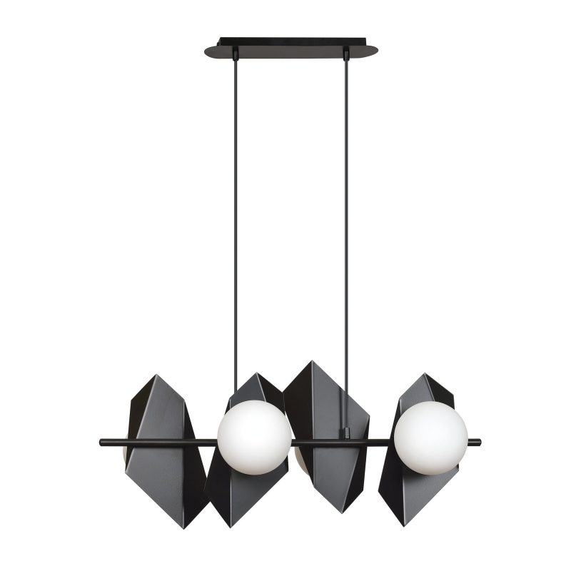 Emibig Schwarze breite Pendelleuchte Assens mit 4 Milchglasbirnen E14